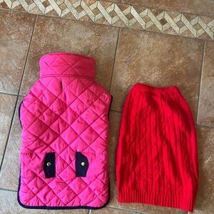 Pink Quilted Dog Vest and Red Knit Dog Sweater